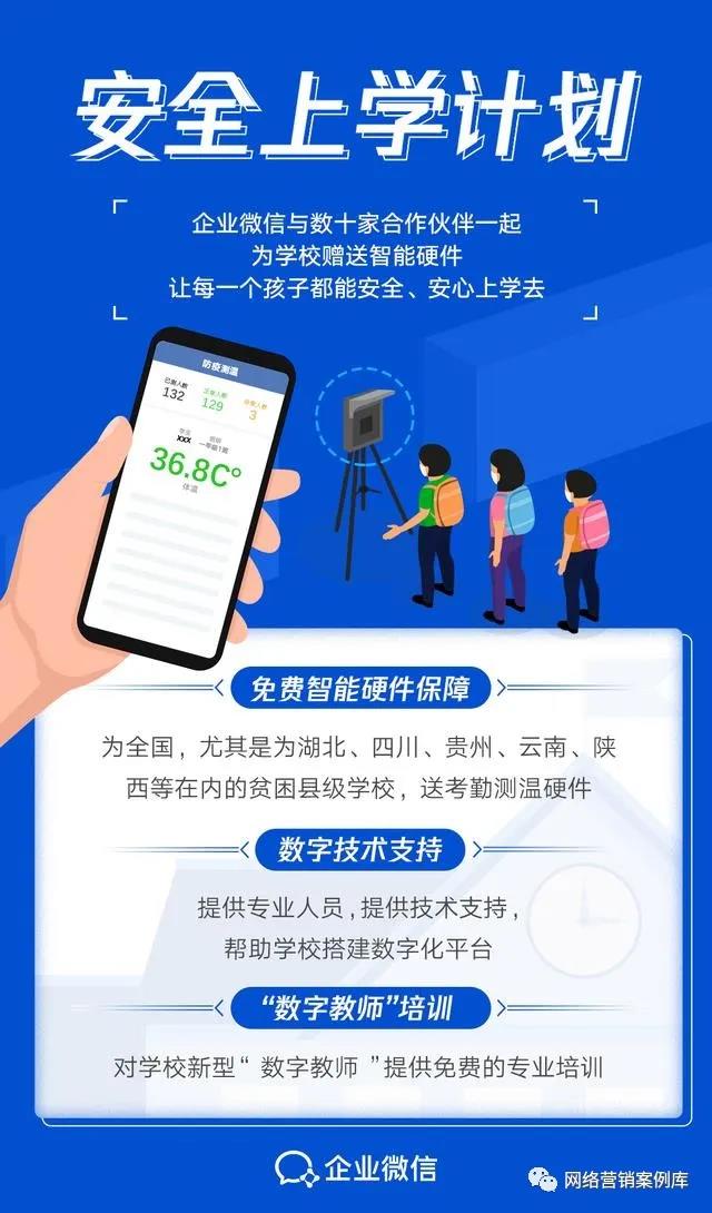 网络营销案例库：保障返校学生安全上学，企业微信联手合作伙伴为学校捐赠智能硬件！